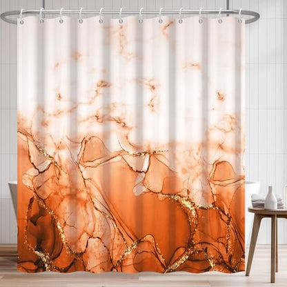 Burnt Orange Marble Waterproof Bathroom Shower Curtain 72x72inches