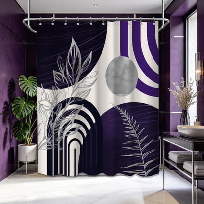 Dark Purple and Grey Shower Curtain, 60X72 in, Mid Century Modern Plum