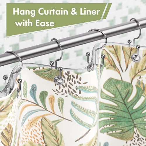 Amazer Chrome Shower Curtain Hooks, 12PCS Minimalist Simple Double Shower Curtain Rings, Rust-Resistant Metal Shower Hooks Shower Curtain Hangers, Shower Rings for Bathroom Shower Rods Curtains