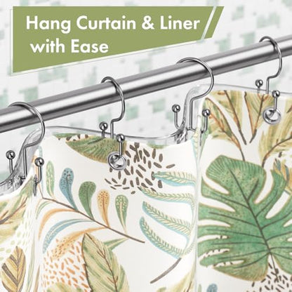Amazer Chrome Shower Curtain Hooks, 12PCS Minimalist Simple Double Shower Curtain Rings, Rust-Resistant Metal Shower Hooks Shower Curtain Hangers, Shower Rings for Bathroom Shower Rods Curtains