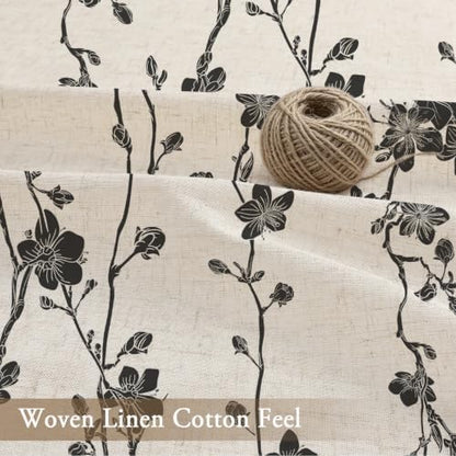 Gibelle Black Farmhouse Linen Shower Curtain, Boho Floral Fabric, 72 x 78