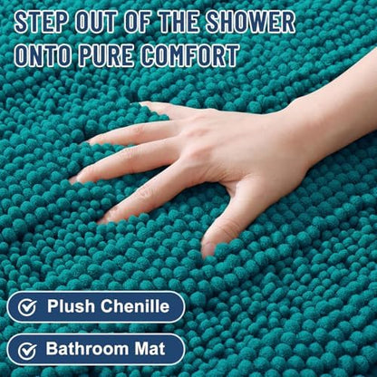 Grandaily Chenille Striped Bathroom Rugs 30x20, Extra Thick and Soft Absorbent Bath Mats, Rubber Backing, Plush Shaggy Shower Carpet, Machine Wash Dry, Bath Rug for Bathroom, Deep Lake