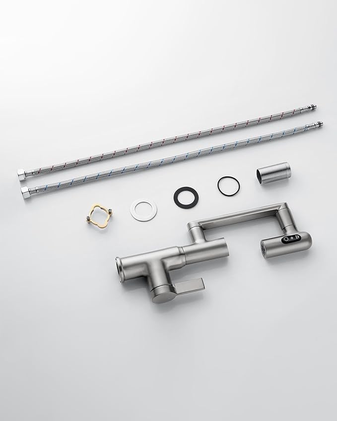 Lefton Rotatable Bathroom Faucet with Temperature Display in Fahrenheit (Batteries-Free), 3 Water Modes, Brushed Nickel, BF2204-0