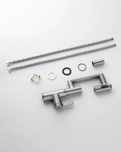 Lefton Rotatable Bathroom Faucet with Temperature Display in Fahrenheit (Batteries-Free), 3 Water Modes, Brushed Nickel, BF2204-0
