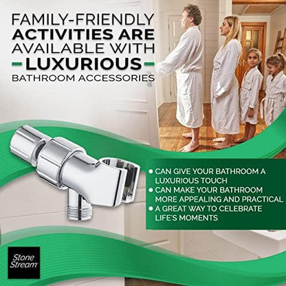 Original StoneStream Adjustable Shower Head Holder Wall Mount, Handheld Shower Arm Bracket, Brass Polished Chrome Finish, Universal 1/2 Inch Female to Male Fitting for Detachable Showerheads