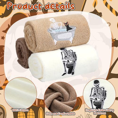 FuWeave 3 Pcs Brown Halloween Skull Hand Towels for Bathroom