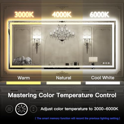 ISKM 72x36 LED Mirror for Bathroom, Front and Back Lit, Anti-Fog, Dimmable