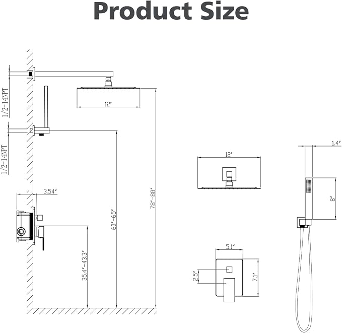 Gabrylly Rain Shower Head with Handheld Spray Combo, 12", Brushed Gold | All Metal Shower System, High Pressure Rainfall Shower Faucet Set, Solid Brass Shower Valve Complete Shower Set for Bathroom