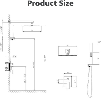 Gabrylly Rain Shower Head with Handheld Spray Combo, 12", Brushed Nickel | All Metal Shower System, High Pressure Rainfall Shower Faucet Set, Solid Brass Shower Valve Complete Shower Set for Bathroom