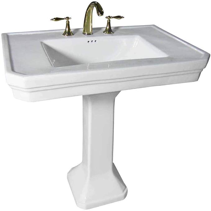 Renovators Supply Manufacturing Victorian 32" W x 34.5" H x 22" Proj. Large White Bathroom Pedestal Sink, Vitreous China, with Overflow, Compatible with 8 in. Widespread Faucets