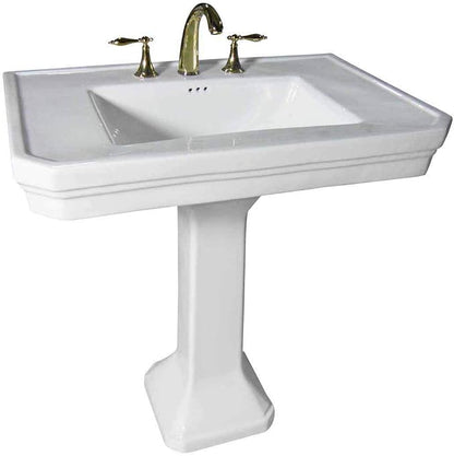 Renovators Supply Manufacturing Victorian 32" W x 34.5" H x 22" Proj. Large White Bathroom Pedestal Sink, Vitreous China, with Overflow, Compatible with 8 in. Widespread Faucets