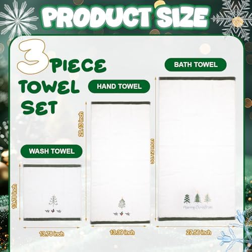 Peryiter 3 Pack Xmas Tree Decorative Bath Towel Set