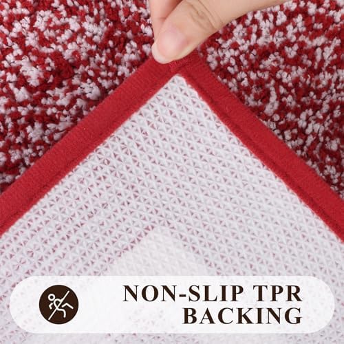 Pauwer 3 Piece Bathroom Rug Set, Non Slip Washable Bath Mat, Red