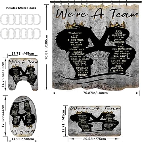 4 Pcs Black King Queen Shower Curtain Set, Inspirational Quotes Black Man Women Bathroom Decor Sets with Shower Curtain and Rugs Toilet Lid Cover Bath Mat, Romantic Waterproof Fabric Shower Curtains