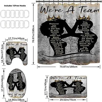 4 Pcs Black King Queen Shower Curtain Set, Inspirational Quotes Black Man Women Bathroom Decor Sets with Shower Curtain and Rugs Toilet Lid Cover Bath Mat, Romantic Waterproof Fabric Shower Curtains