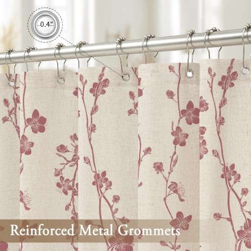 Gibelle Pink Farmhouse Linen Shower Curtain, Boho Floral Fabric, 72 x 84
