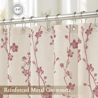 Gibelle Pink Farmhouse Linen Shower Curtain, Boho Floral Fabric, 72 x 84