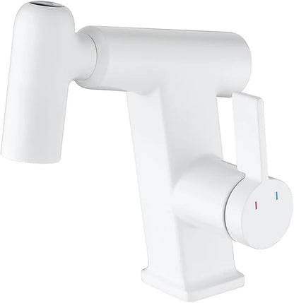 JRUIA White Bathroom Faucet, Brass Sink Mixer Tap, Pull Out Spray, Three Water Output Modes, Modern Swivel Kitchen Faucet,White