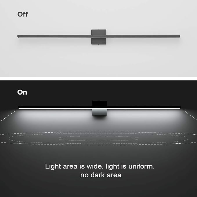 Ralbay 48inch Modern LED Black Vanity Light 46W Frosted Aluminum for Bathroom Vanity Lighting Fixtures Cool White 6000K
