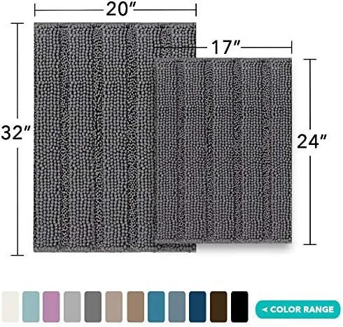 Turquoize Bathroom Rug Set, 2 Piece Soft Absorbent Chenille Bath Rug Set