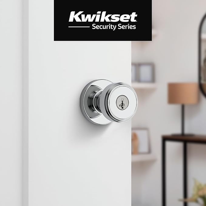 Kwikset Maven Entry Door Knob with Lock and Key, Secure Keyed Handle Exterior, Front Entrance and Bedroom, Polished Chrome, Pick Resistant SmartKey Rekey Security and Microban