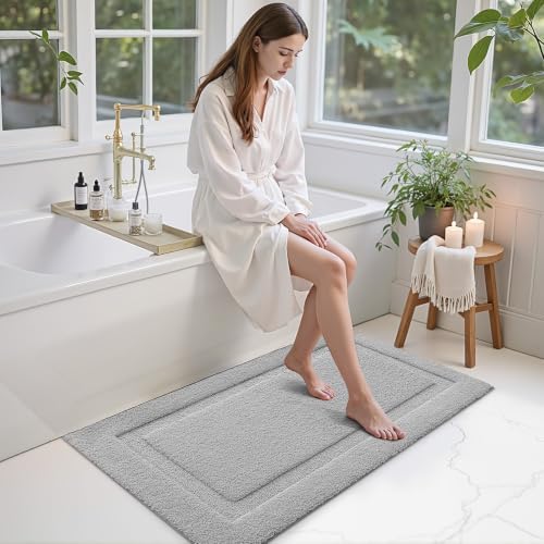 LUMI Ultra Soft Bathroom Runner Rugs, Non Slip Bath Mat 24x60, Grey