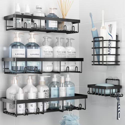 Liuoud Shower Caddy 5 Pack XL-Size Adhesive Stainless Steel Organizer