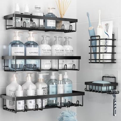 Liuoud Shower Caddy 5 Pack XL-Size Adhesive Stainless Steel Organizer