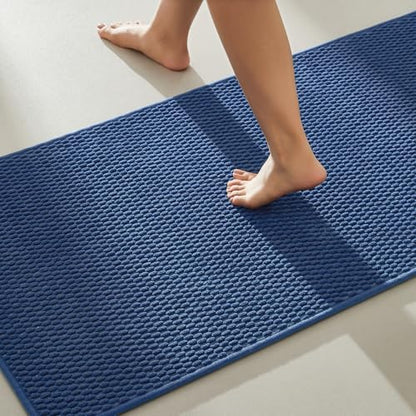 TYUU Bathroom Rugs Non Slip Washable, Super Absorbent Thin Bath Mat Quick Dry Low Pile Bathroom Rug, Navy Blue 20"x48"