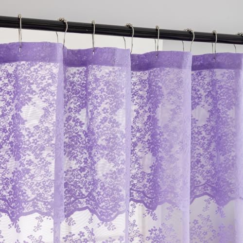Purple Lace Shower Curtain, Scalloped Edge with Attached Valance 72x72