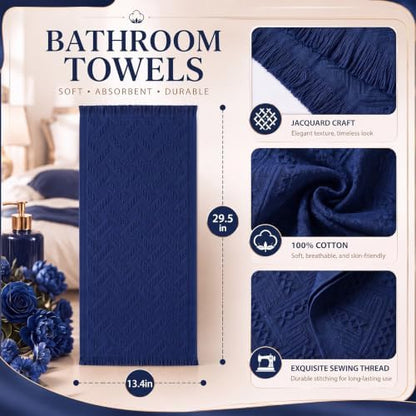 HunnmingRe 4 Pack Boho Hand Towel for Kitchen, Navy Blue