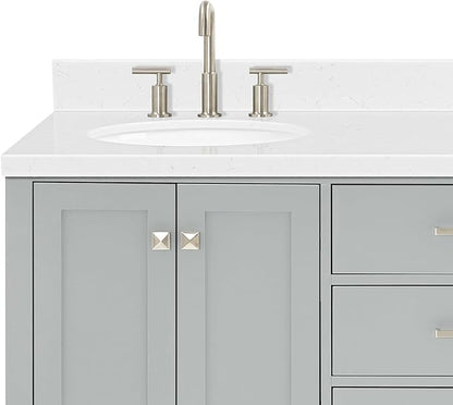 ARIEL Cambridge 66-inch Bathroom Vanity with Sink,Solid Wood, 1.5-inch Carrara White Quartz Countertop & Backsplash, Double Oval Porcelain Sink, 4 Soft Closing Doors, 6 Dovetail Drawers, Grey