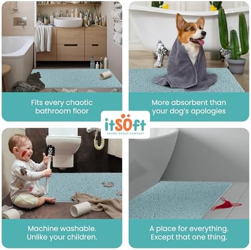 ITSOFT Extra Large Plush Bathroom Rug 59"x21", Absorbent Machine Washable Non Slip Chenille Bath Mats, Quick Dry Bathmat, Bath Rugs for Bath, Shower, Bedroom, or Door Mat, Spa Blue
