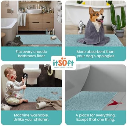 ITSOFT Extra Large Plush Bathroom Rug 59"x21", Absorbent Machine Washable Non Slip Chenille Bath Mats, Quick Dry Bathmat, Bath Rugs for Bath, Shower, Bedroom, or Door Mat, Spa Blue