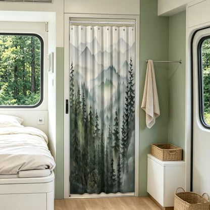 Sage Green Forest Stall Shower Curtain, 54X72 in Narrow Small, Mountain