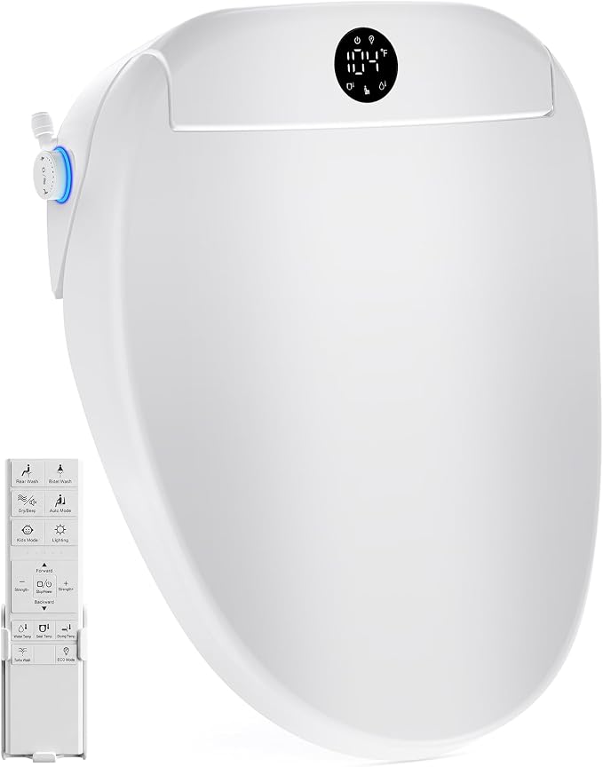 Bidet Toilet Seat Elongated, Electric Bidet Seat for Bathroom 225 | with Instant Warm Water, Warm Air Dryer, Self-Cleaning Nozzle, Soft Close Lid, Night Light