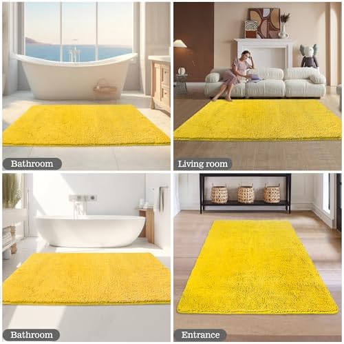 Yeaban Chenille Yellow Bathroom Rug 36"x60",Non-Slip Rubber Backing