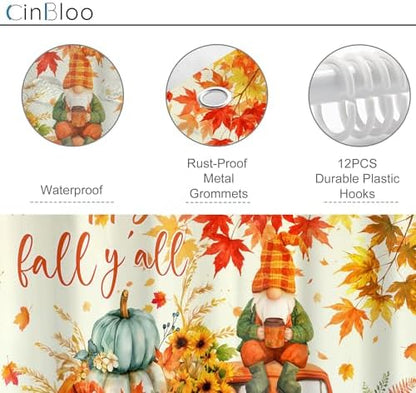 Autumn Fall Pumpkin Maple Leaves 4Pcs Bathroom Shower Curtain Set with Rugs
