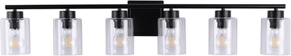 6 Light Bathroom Light Fixtures, 40 Inches Bathroom Lighting Fixtures Over Mirror, Black Vanity Light with Clear Glass Shades