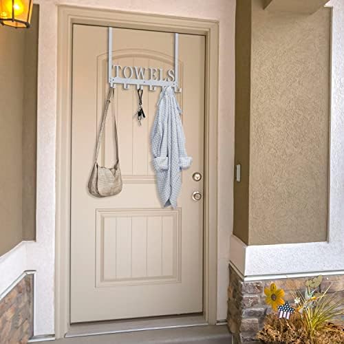 Over The Door Hooks, Towel Rack for Bathroom, Door Mount Towel Hooks Bath Towel Hanger for Bedroom Kitchen Pool Beach Towels Bathrobe Wall Mount Towel Holder for Bathrooms (6 Hooks, Silver Grey)