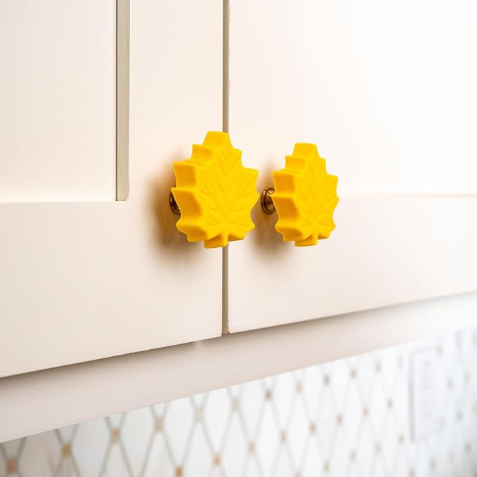 Knobēz 12pk Fall Cabinet Knob Covers - Leaf Decorative Knob Covers | Holiday knob covers for cabinets and drawers. Stretchy fabric fits 1 to 1.5 inch hardware. Seasonal home decor upgrade