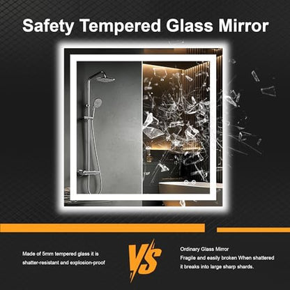 30x30 LED Bathroom Mirror with Lights, Lighted Vanity Mirror for Wall