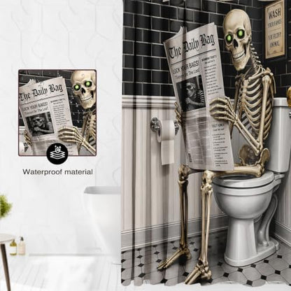 Funny Skeleton Shower Curtain Skull Halloween Bathroom Decor Shower Curtain
