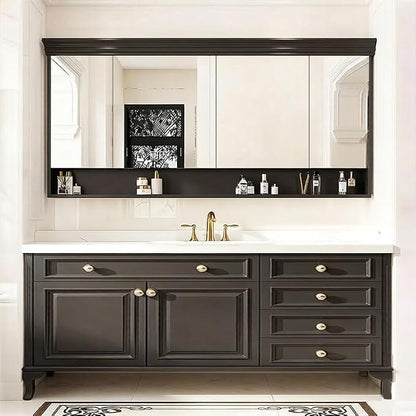 48-92IN Single/Double Sink Bathroom Vanity, Defogging Smart Mirror, Modern American Free Standing Vanity with Bathroom Cabinet