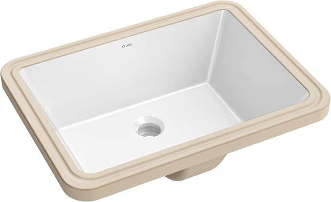 KRAUS Elavo 20.25 in. Rectangular Porcelain Ceramic Undermount Bathroom Sink in White with Overflow Drain, KCU-244