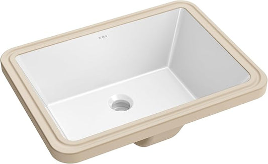 KRAUS Elavo 20.25 in. Rectangular Porcelain Ceramic Undermount Bathroom Sink in White with Overflow Drain, KCU-244