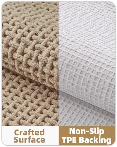 Color&Geometry 24"x59" Chenille Pile Bathroom Rugs Upgraded Denser,Khaki