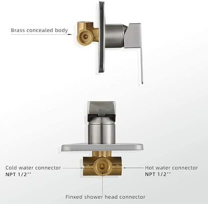 Shower Faucet Brushed Nickel Rain Shower Head Shower Faucets Sets Complete Bathroom Rainfall Shower System, Single Function Shower Trim Kit with Rough-in Valve