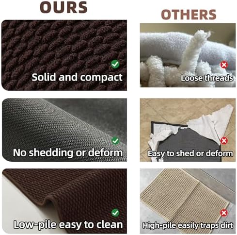 TYUU Bathroom Rugs Non Slip Washable, Super Absorbent Thin Bath Mat Quick Dry Low Pile Bathroom Rug, Brown 20"x48"