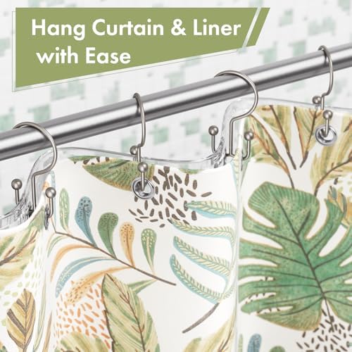 Amazer Matte Nickel Shower Curtain Hooks, 12PCS Minimalist Simple Double Shower Curtain Rings, Rust-Resistant Metal Shower Hooks Shower Curtain Hangers, Shower Rings for Bathroom Shower Rods Curtains